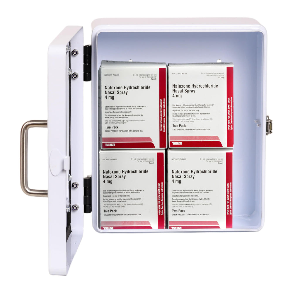 WWILKEN Outdoor Naloxone Kit Cabinet side view highlights durable construction against the elements