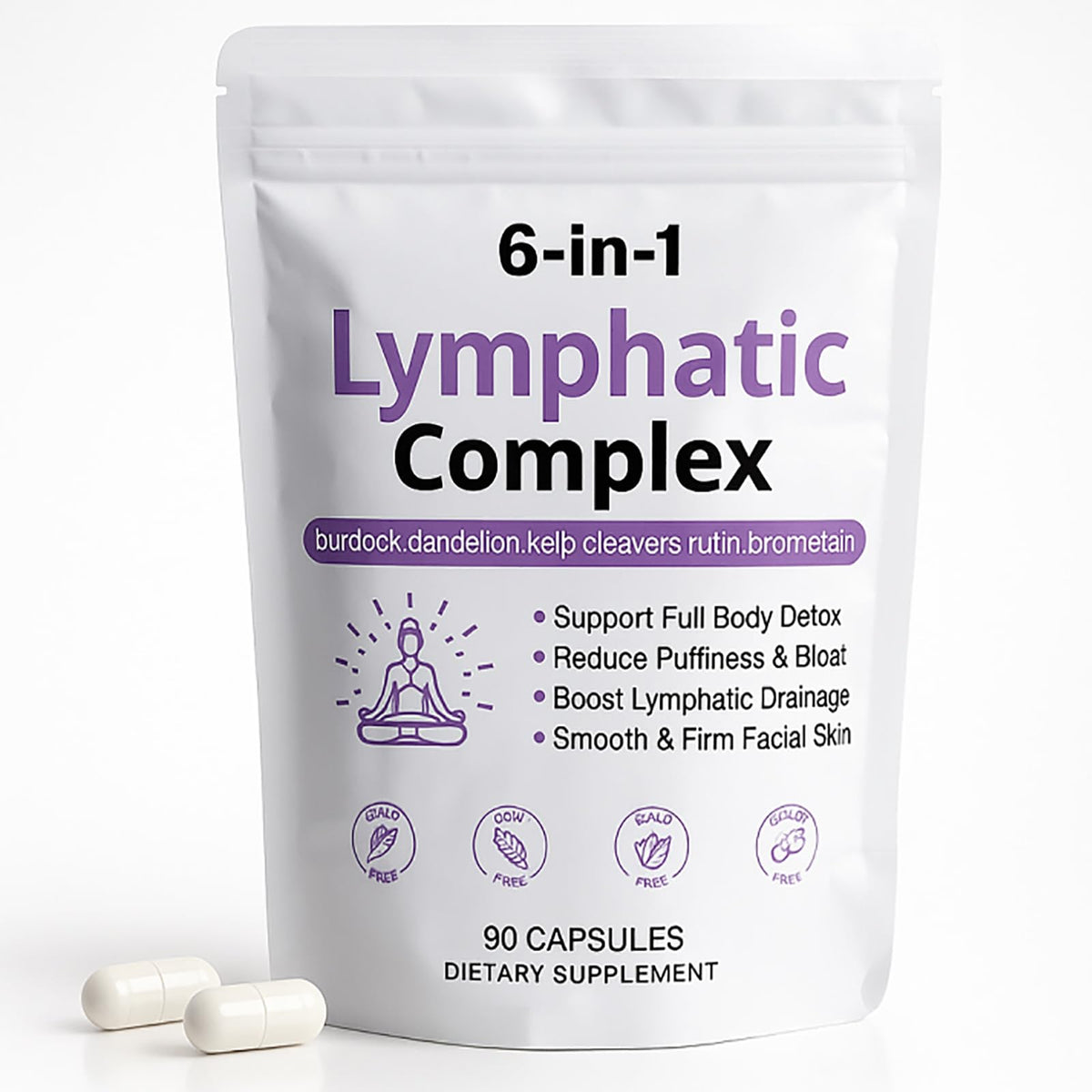 WXDOAU 6-in-1 lymphatic complex bottle close-up showing capsules for daily wellness