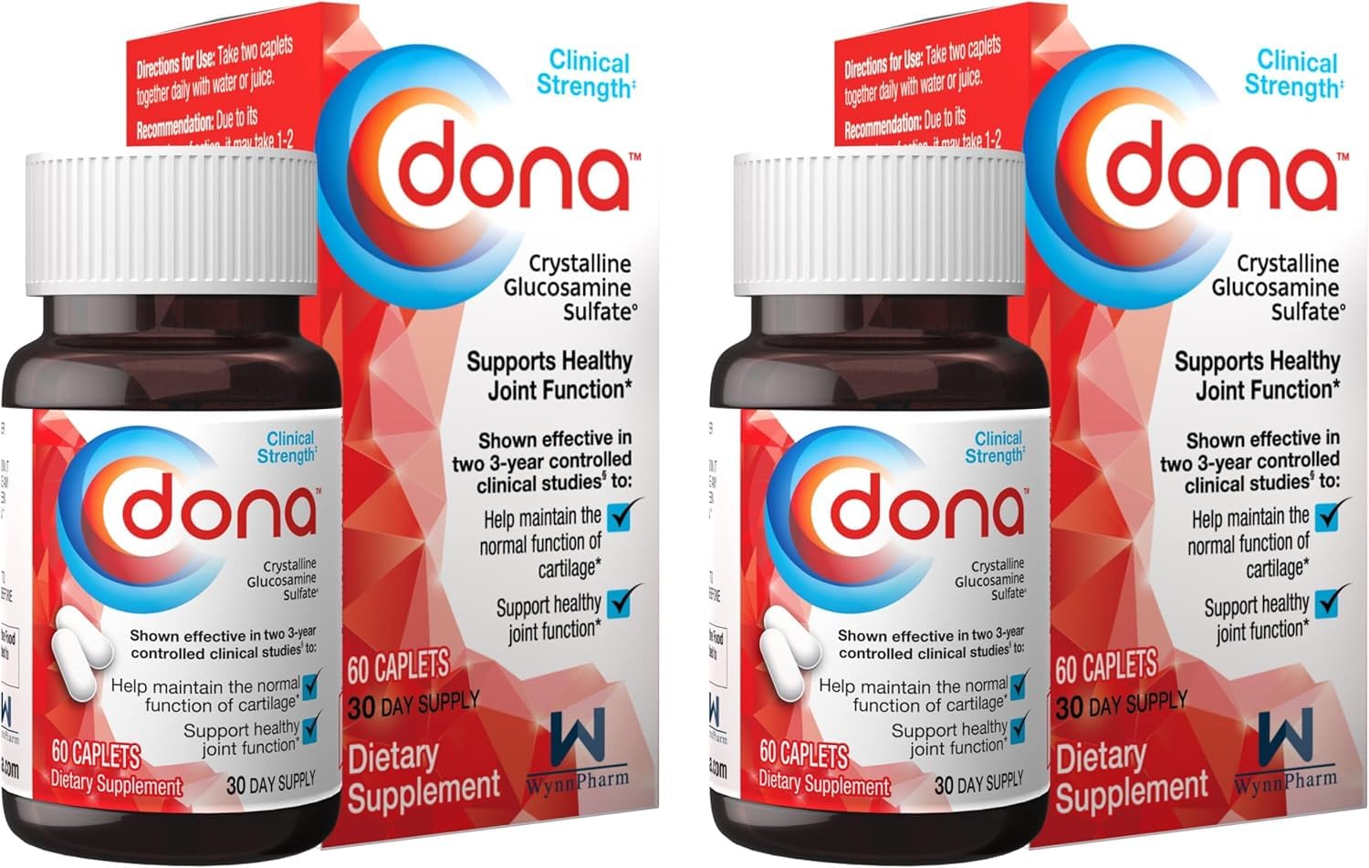 WynnPharm Dona crystalline glucosamine sulfate bottle front view for knee support and mobility