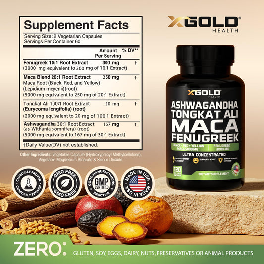 Close-up of X Gold Health formula label highlighting ultra-concentrated extracts