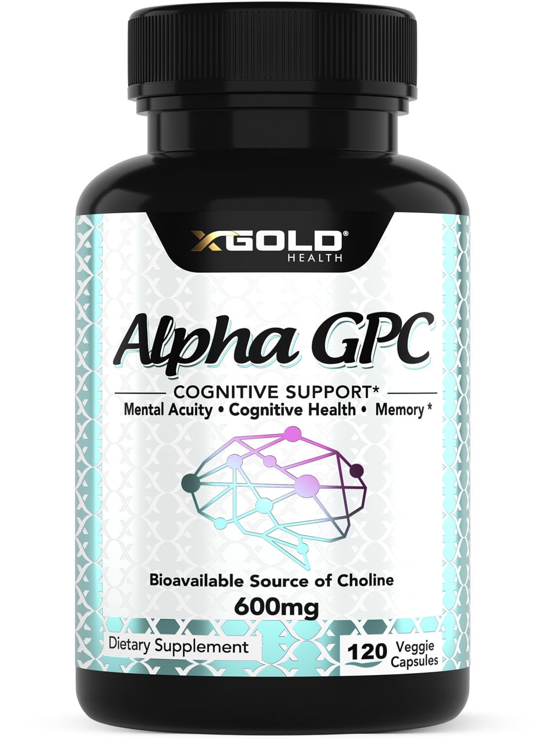X Gold Health Alpha GPC 600mg bottle showing premium memory support potential