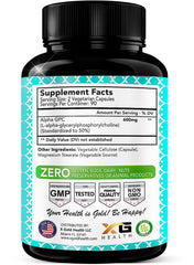 X Gold Health Alpha GPC 600mg capsules close-up, high-purity choline for cognitive support