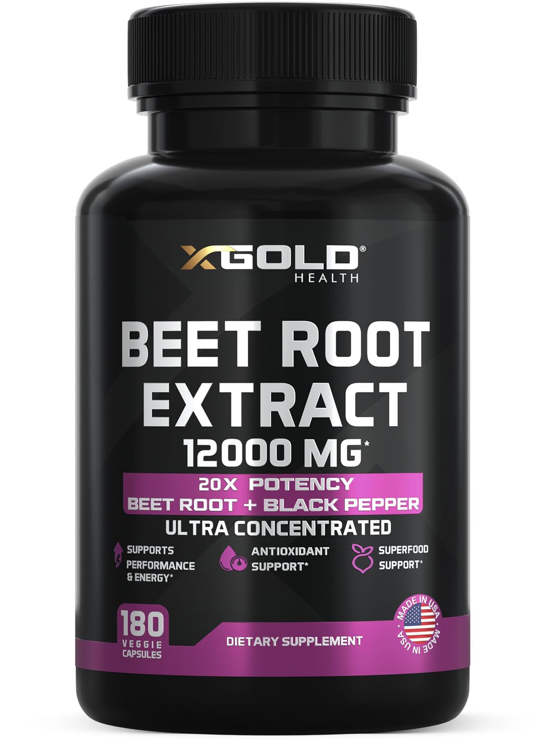 X Gold Health Beet Root Extract bottle front for daily energy support.