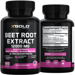 X Gold Health Beet Root Extract purity and third-party testing sticker signals transparency.
