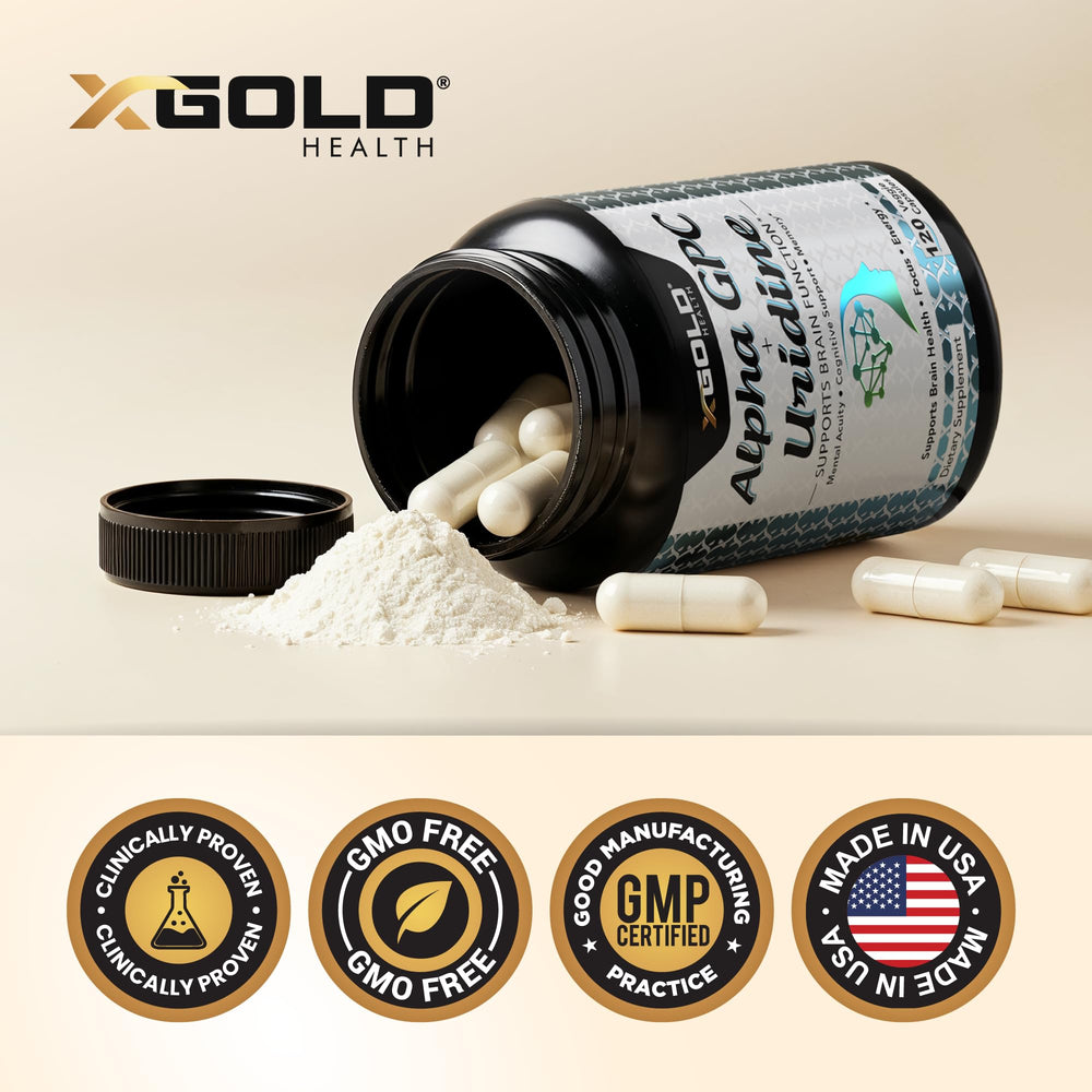 X Gold Health Alpha GPC Uridine two-capsule daily dose visual
