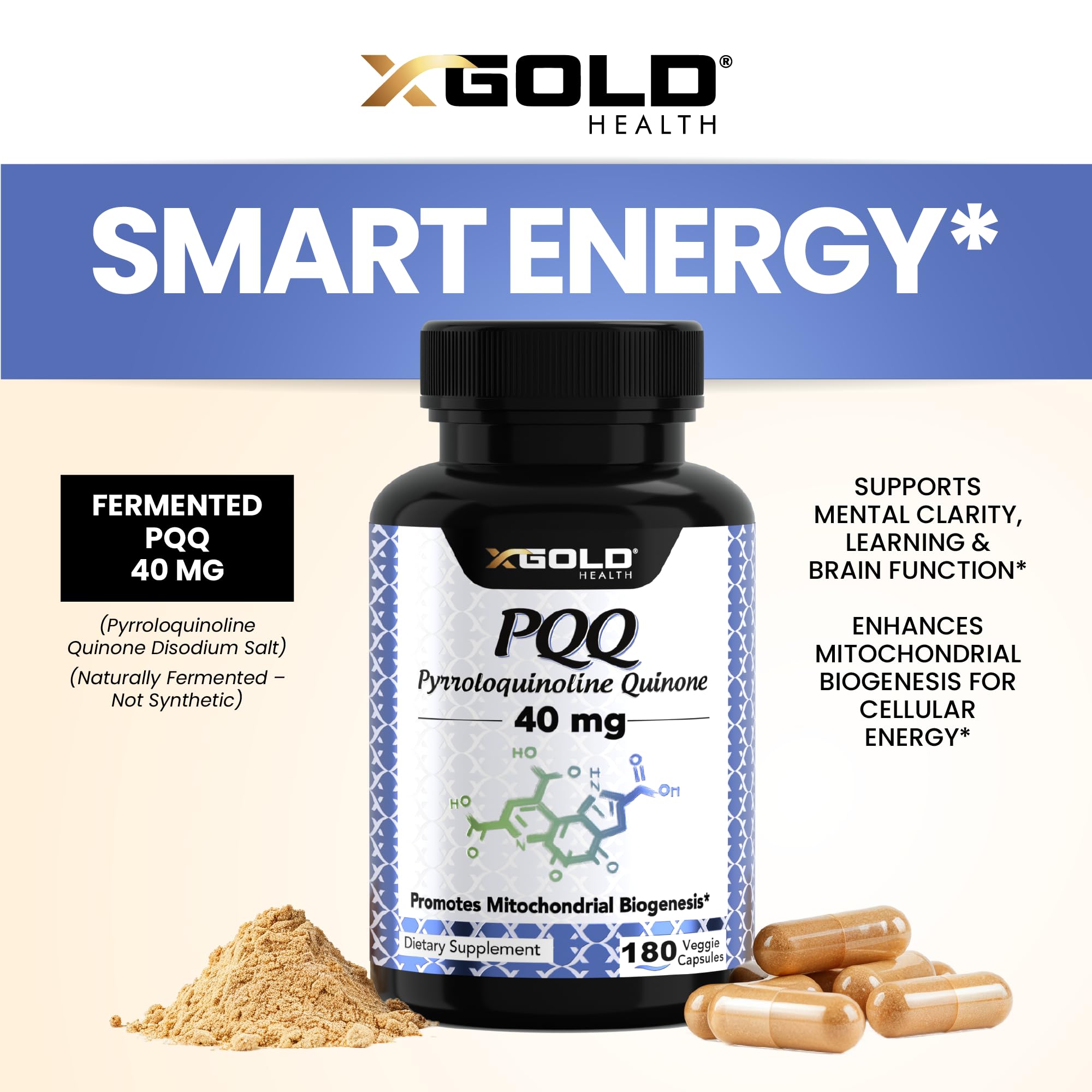 X Gold Health Fermented PQQ ingredient spotlight emphasizes absorption benefits for daily vitality.