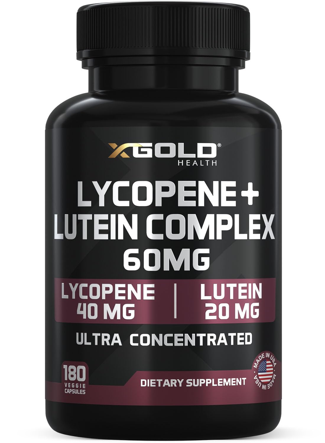 X Gold Health Lycopene + Lutein bottle label for daily eye support.