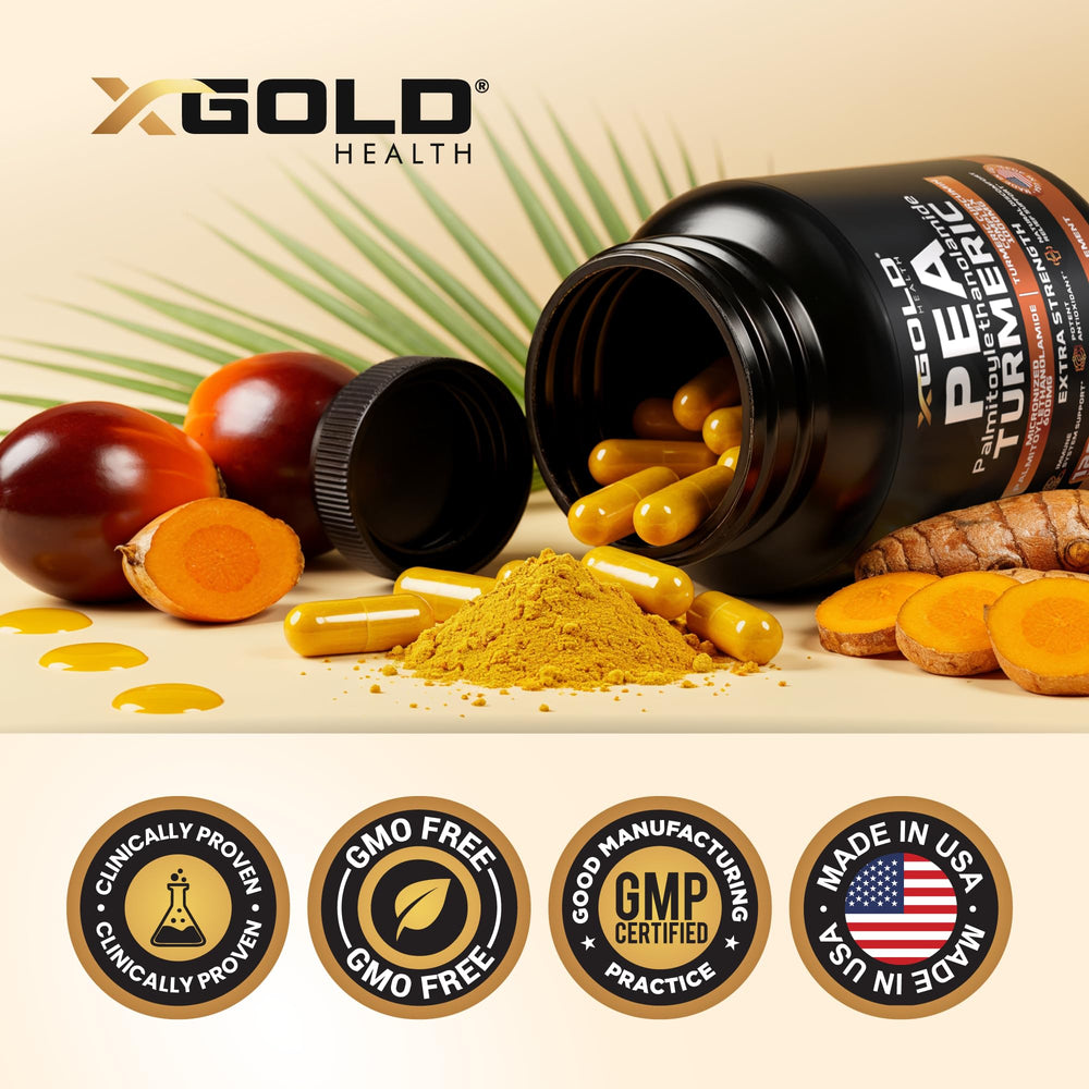 X Gold Health Made in USA seal on bottle signals trusted production.