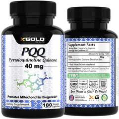 X Gold Health Mitochondrial Energy Optimizer bottle label reads 180 vegetarian capsules.