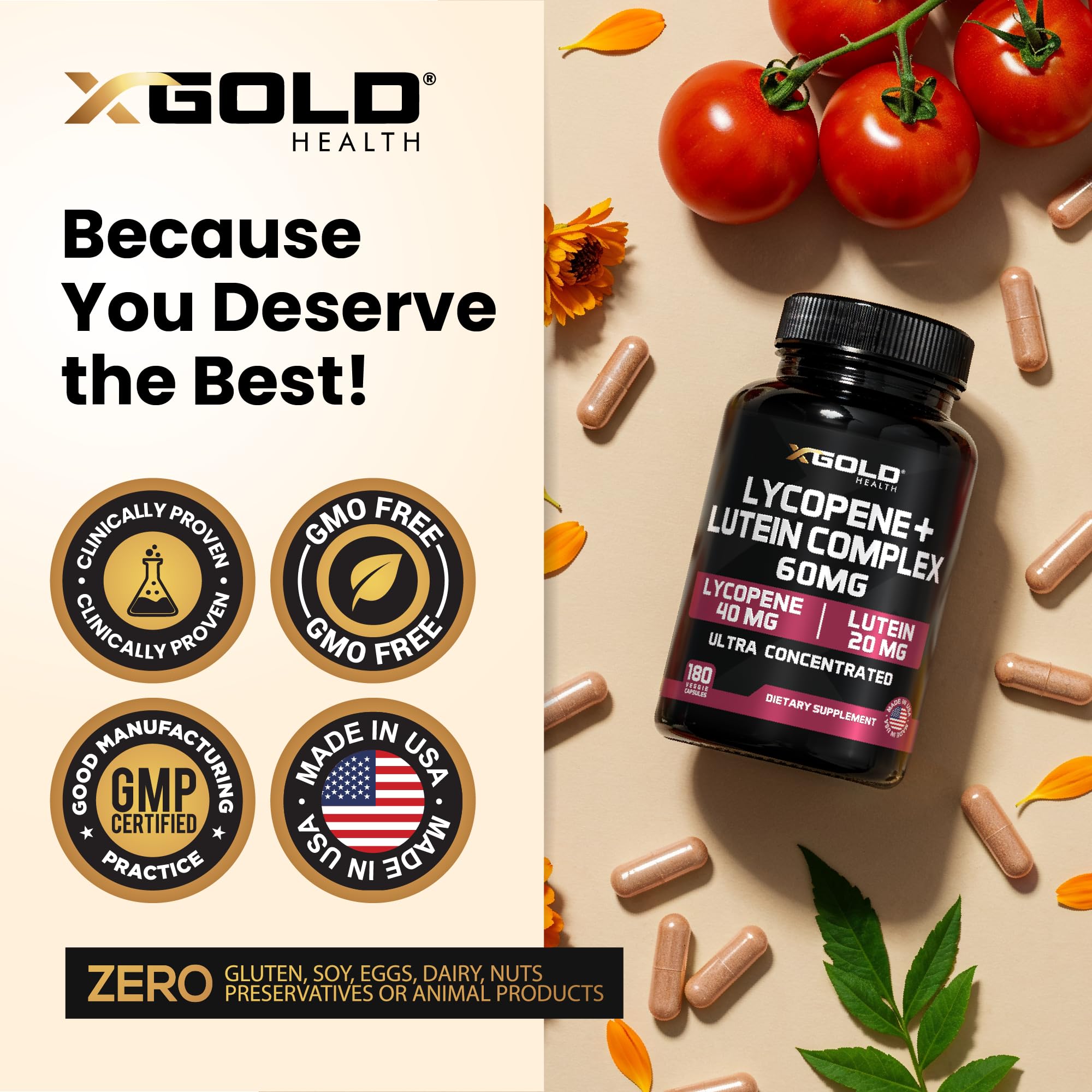 X Gold Health non-GMO gluten-free badge signals clean product choices.