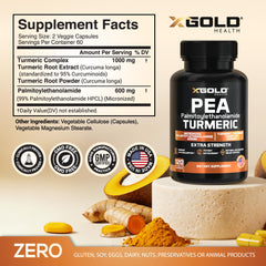 X Gold Health pea-palmitoylethanolamide-turmeric capsules on desk for daily mobility support.