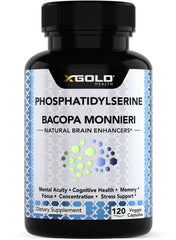 X Gold Health phosphatidylserine and Bacopa 800mg bottle supports daily focus.