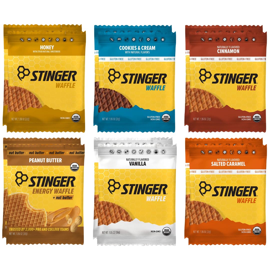 X-Zone Honey Stinnger organic waffles in six flavors, ideal for pre- or post-workout energy.