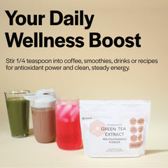 Xalya Green Tea Extract label front highlighting decaffeinated, polyphenol-rich formula