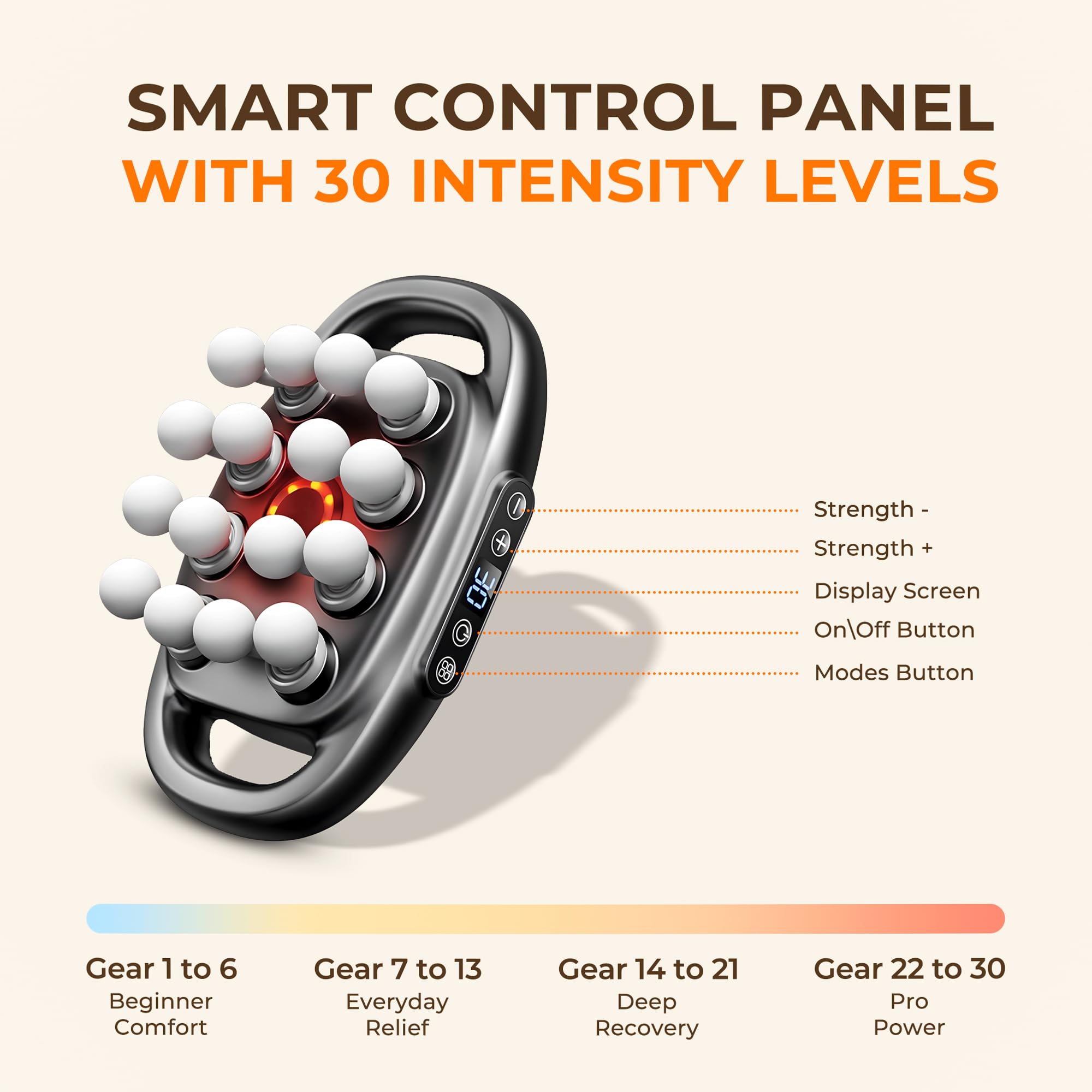 Xamford massager with 30 intensity levels offers customized sessions.