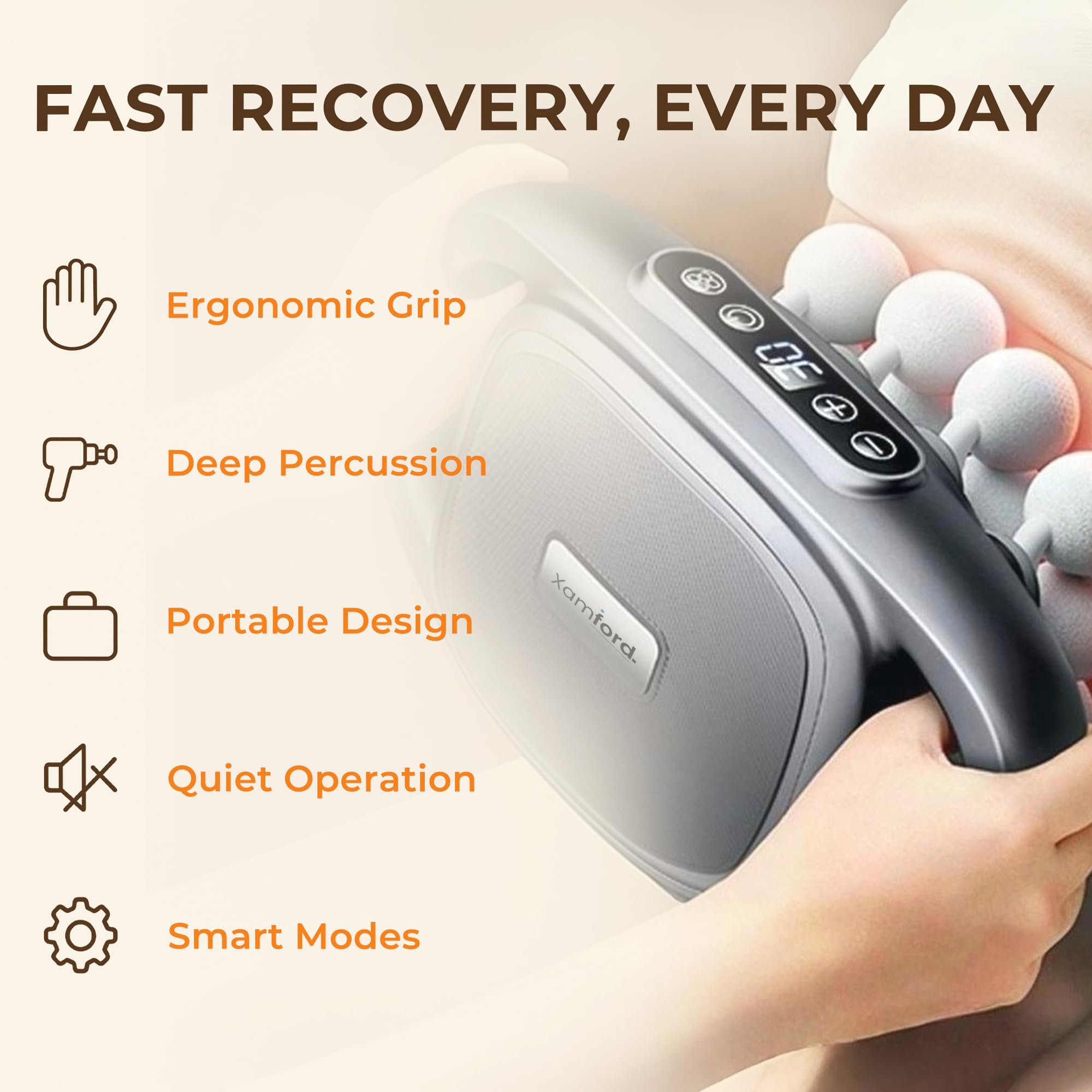 Xamford massager features quiet percussion technology for discreet home use.