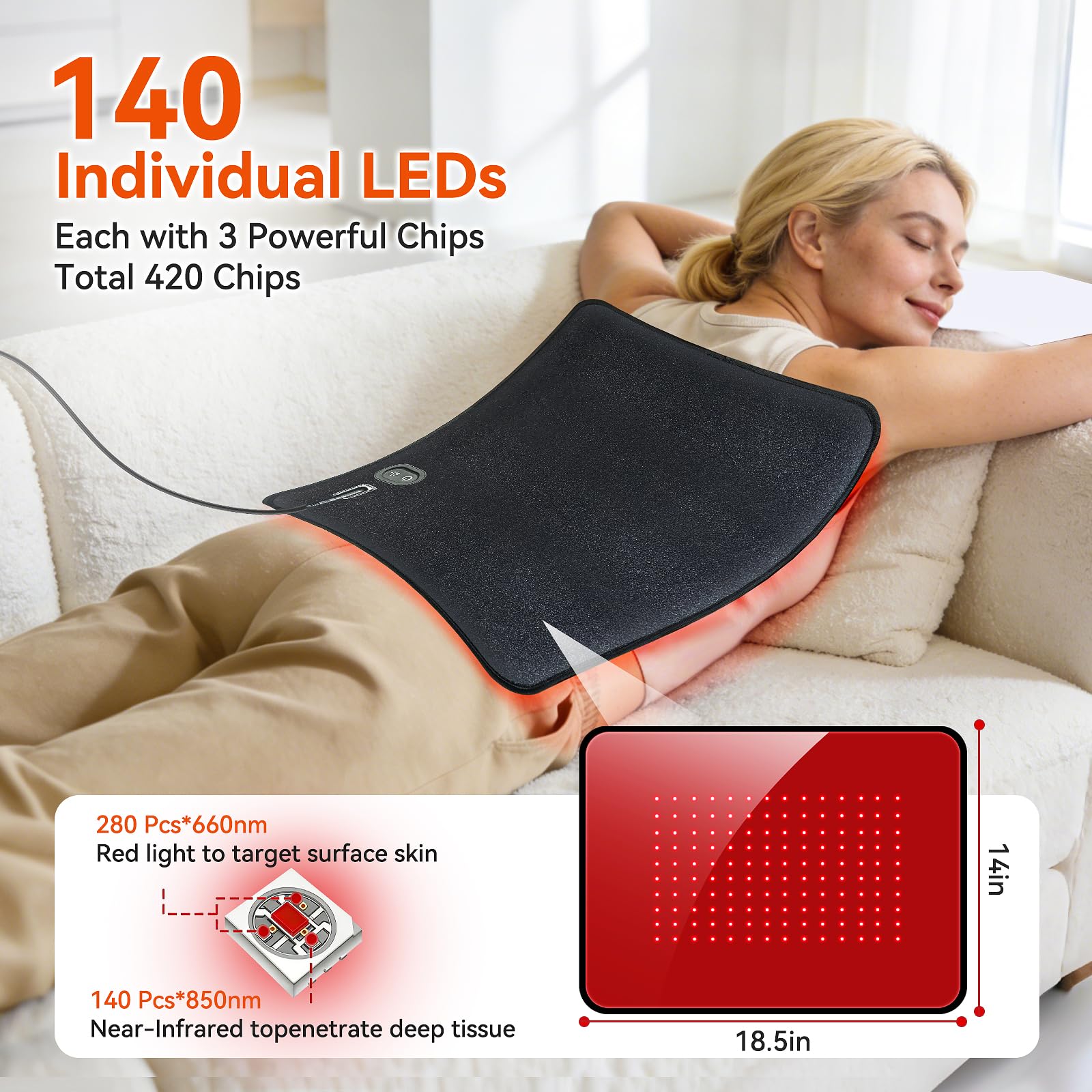 Xefinic red light pad near a pet, illustrating pet-friendly use at home
