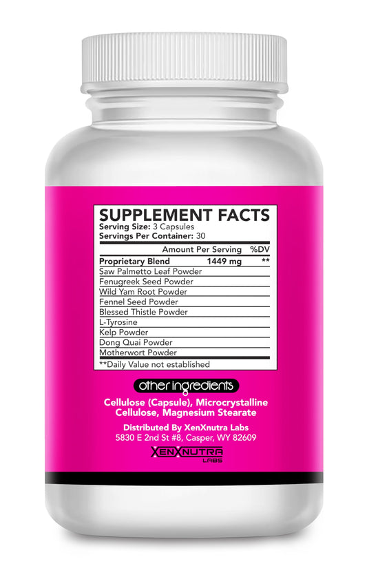 XENXNUTRA LABS Curvy Girl ingredients panel highlighting fenugreek and fennel for balance.