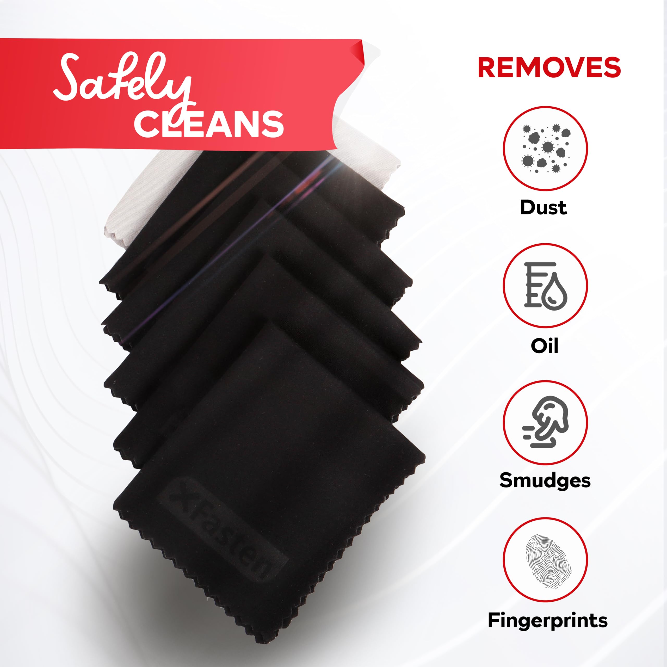 XFasten microfiber cleaning cloths used on electronics like LCD screens and devices.
