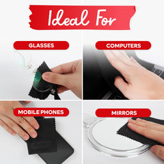 XFasten microfiber cleaning cloths used on glasses for colorfast, safe cleaning.