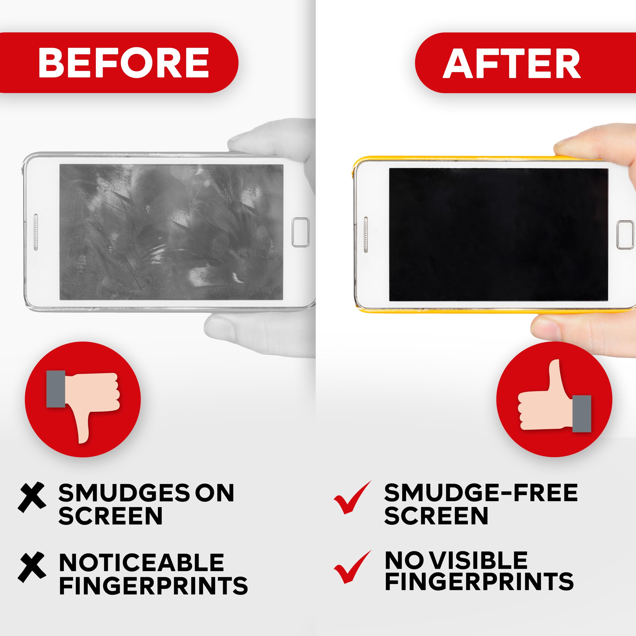 XFasten microfiber cleaning cloths used on a phone screen for streak-free shine.