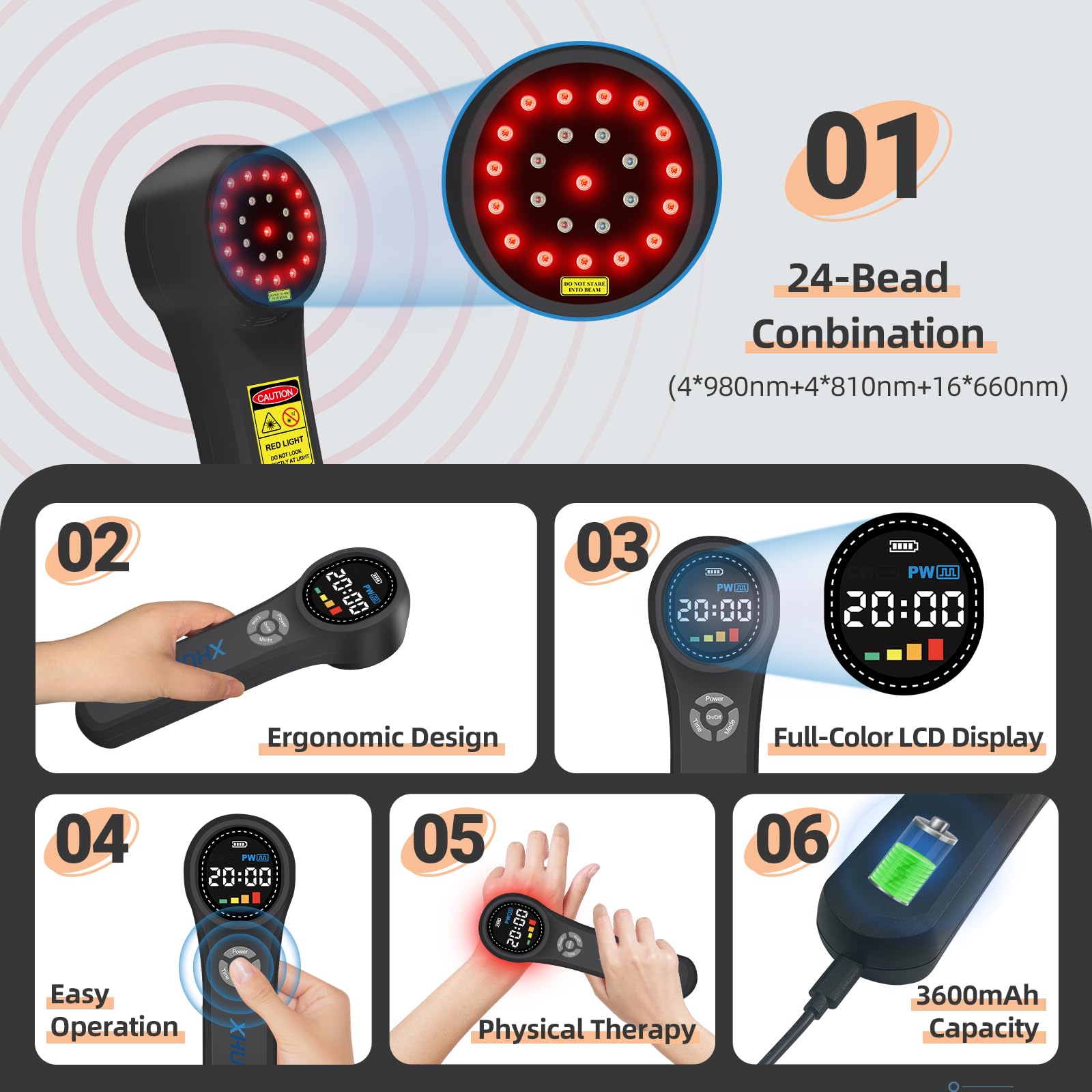 XHUIA control panel with adjustable power and timer for flexible sessions