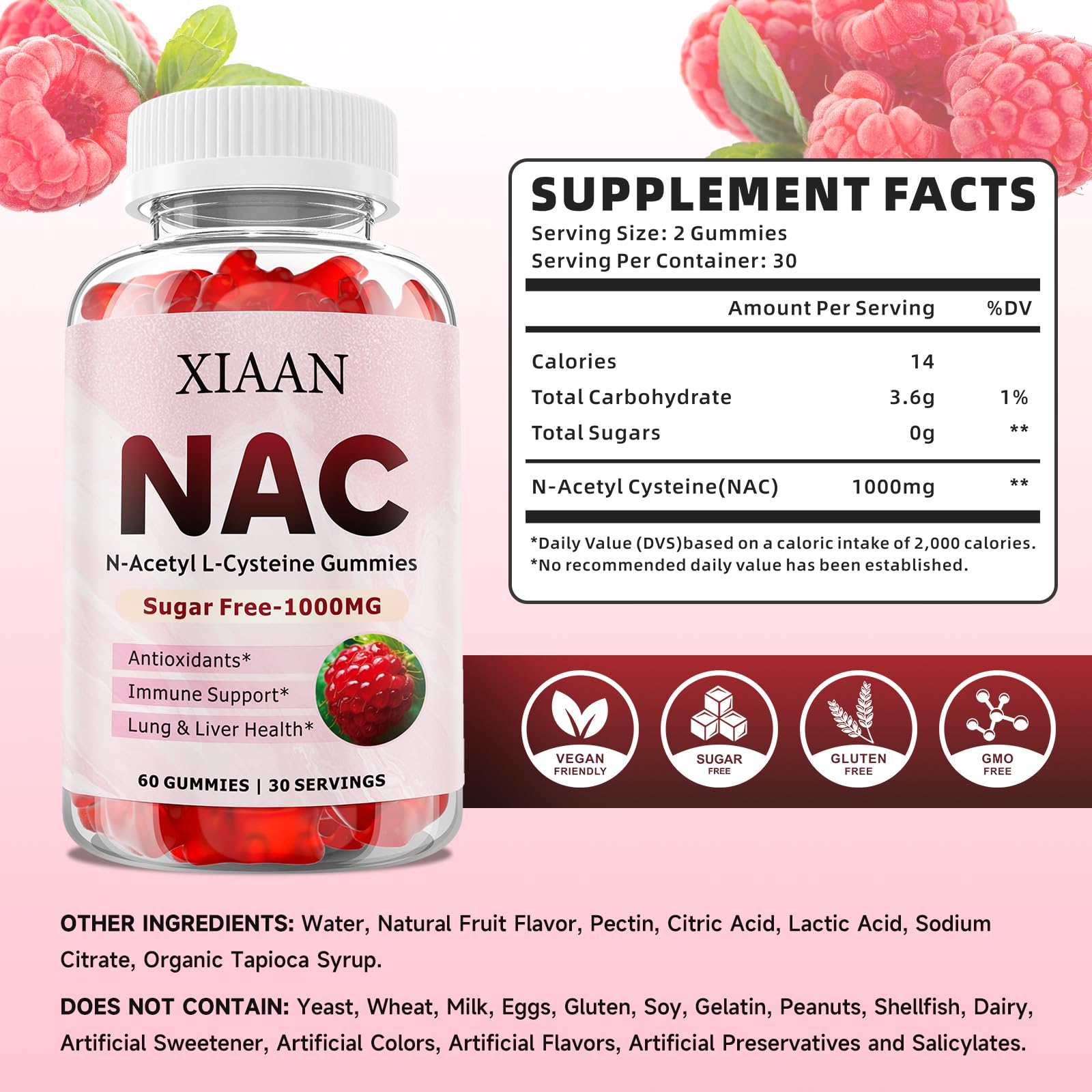 XIAAN NAC Gummies 1000mg label highlights high potency for antioxidant-friendly routines.