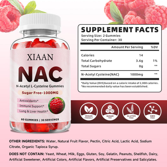 XIAAN NAC Gummies 1000mg label highlights high potency for antioxidant-friendly routines.
