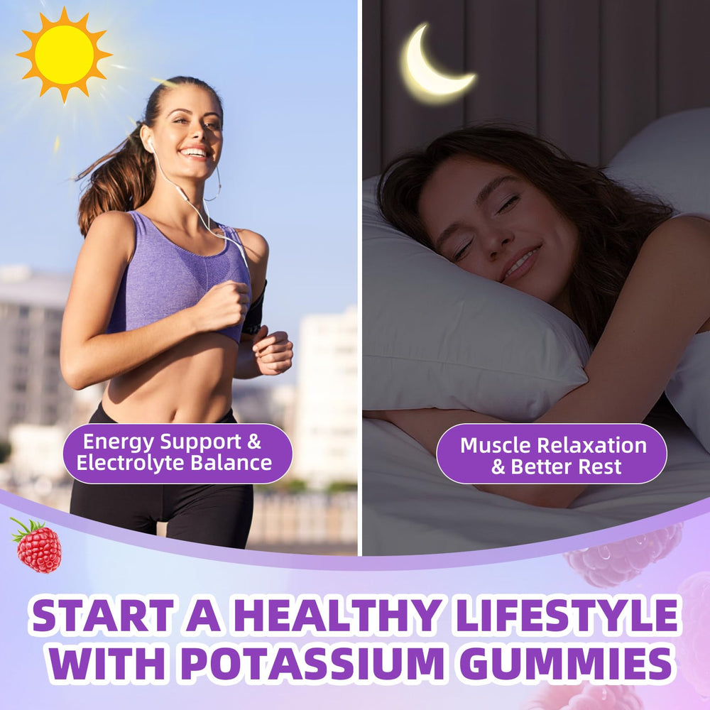 XIAAN potassium gummies bottle open reveals raspberry flavor and dosage.
