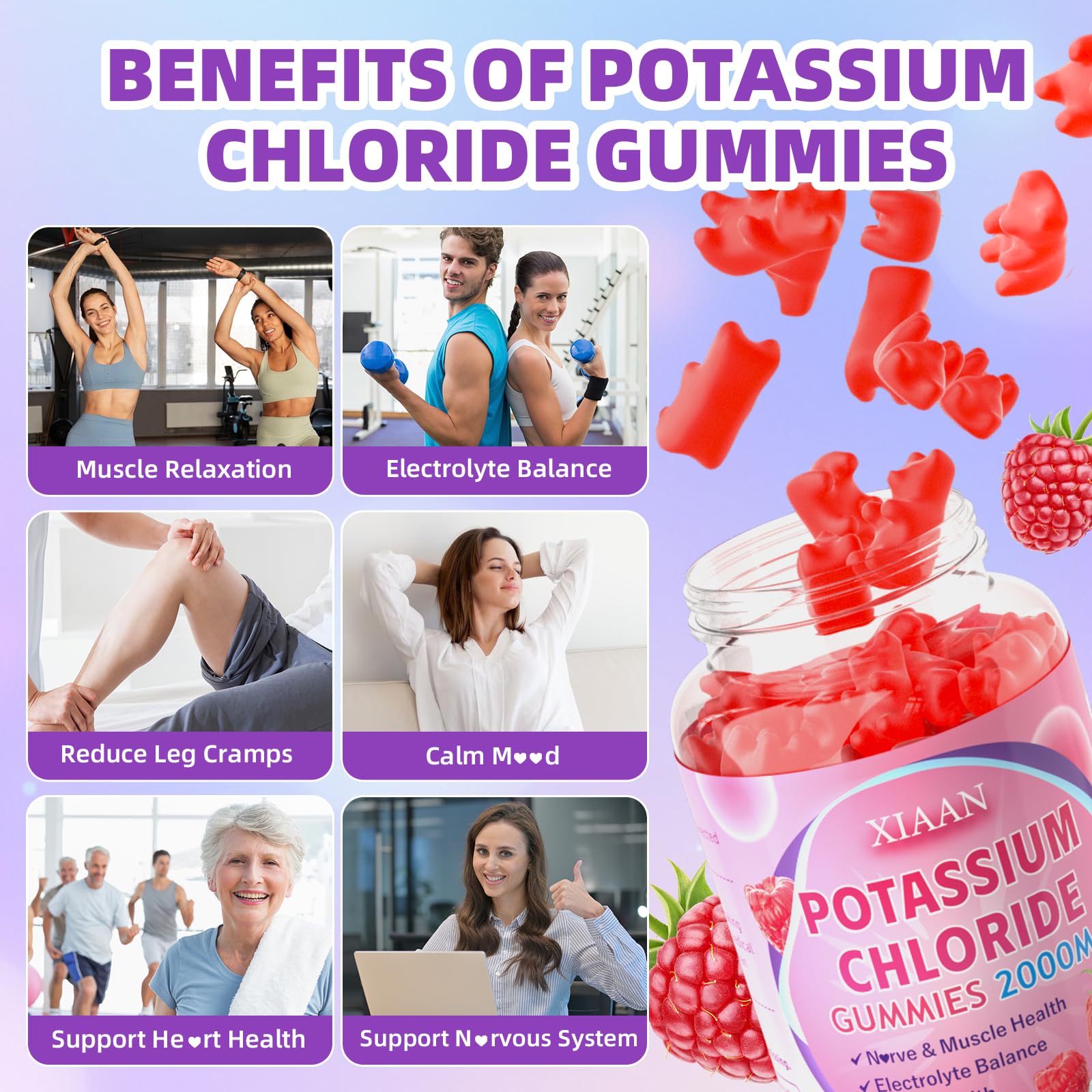 XIAAN potassium gummies ingredients vegan highlight sugar-free gluten-free formula.