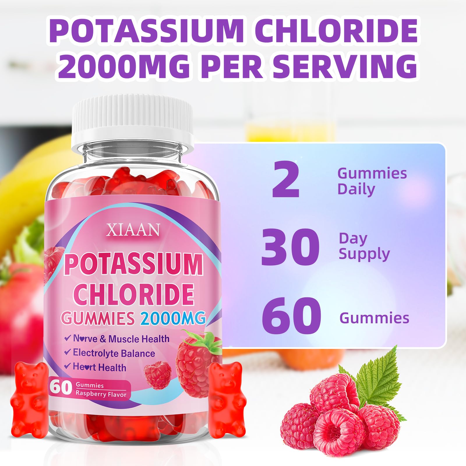 XIAAN potassium gummies packaging side view promoting clean, convenient delivery.