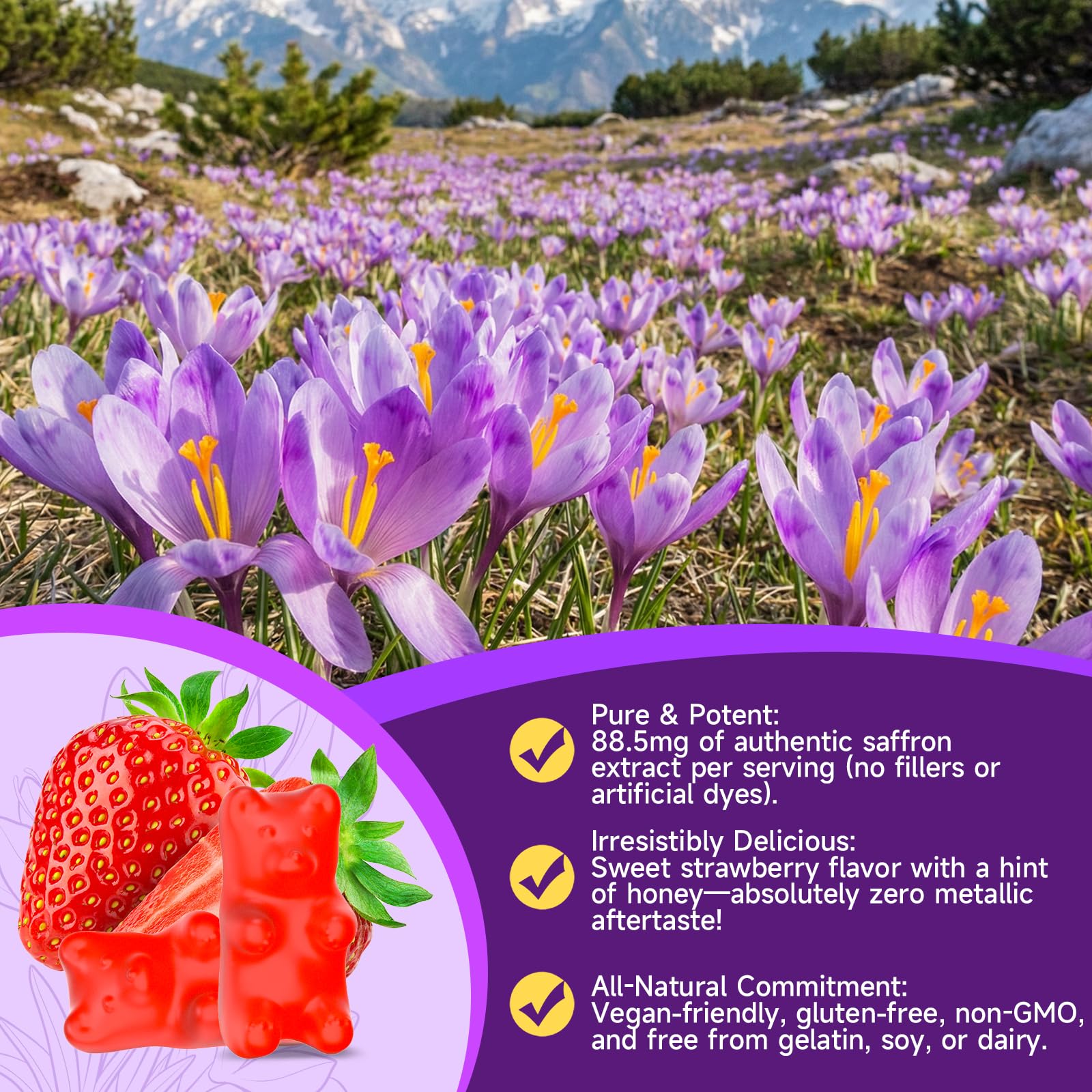 XIAAN saffron gummies bottle cap close shot for everyday wellness.