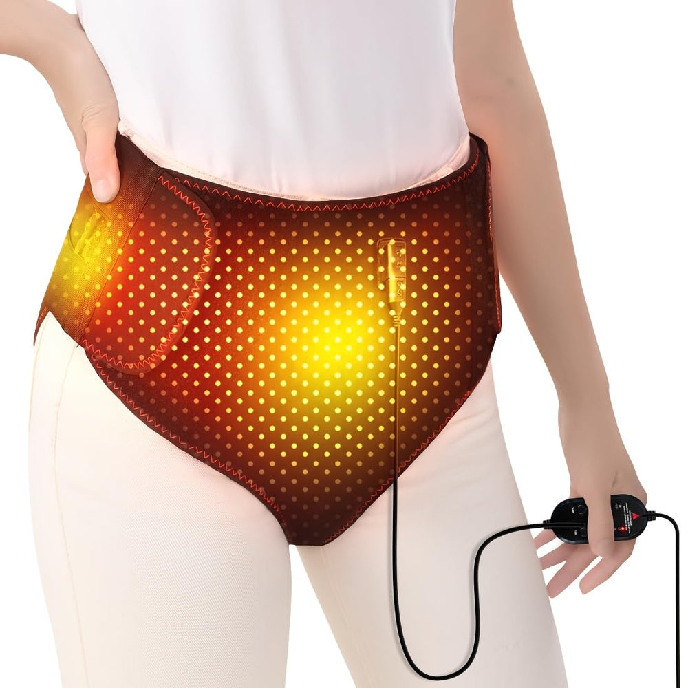 Xiangfutang period heating pad in use on abdomen for comfort and potential relief