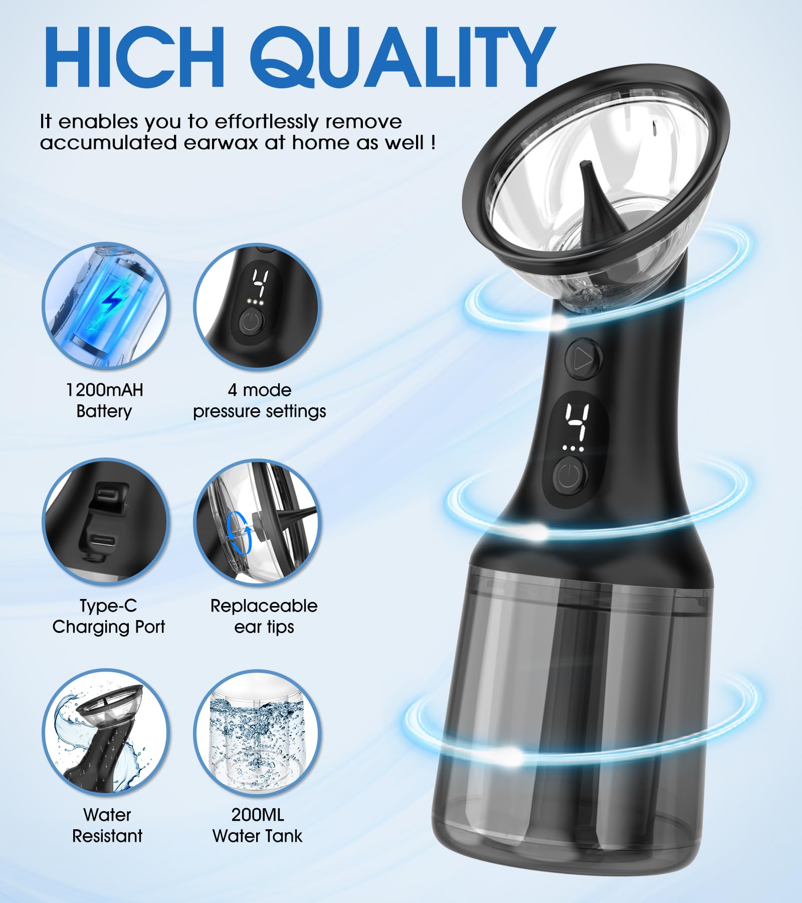 XIAOJINYU water-flush-system-closeup: precise, gentle flush for easier ear cleaning.
