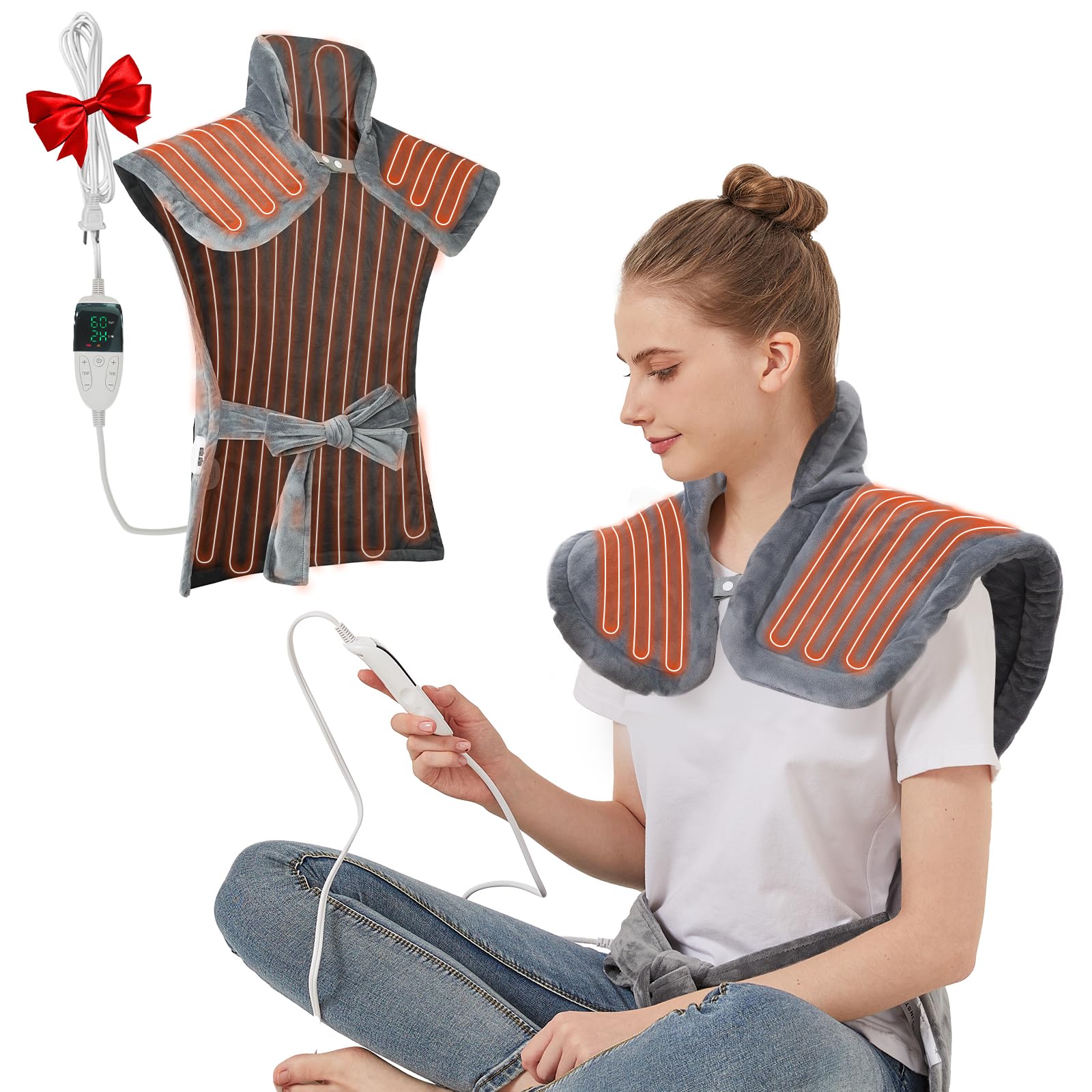 XIAOTONG extra-large heating pad on neck and shoulders for soothing warmth