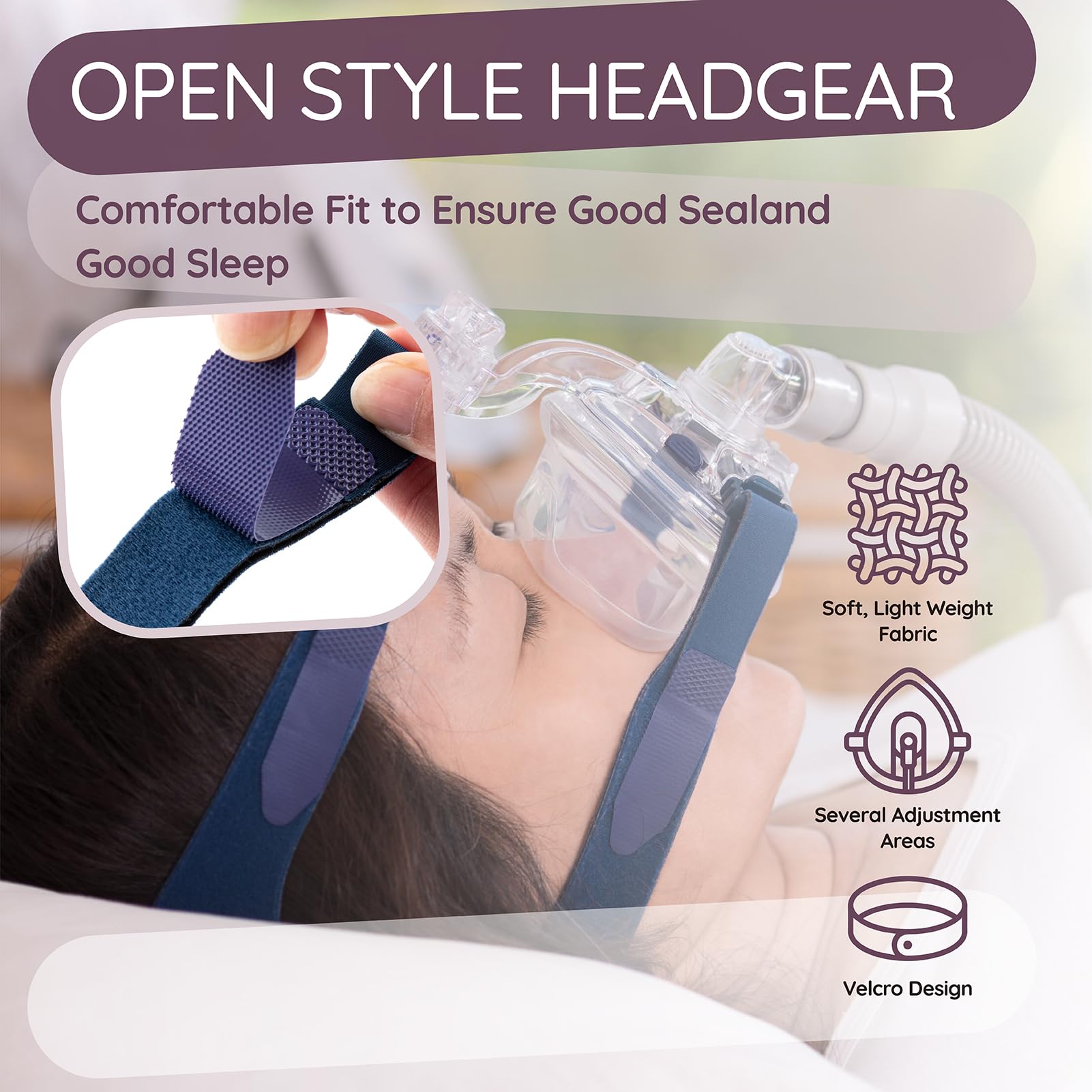 Ximoon Quattro Air headgear side-flex design allows easy, adjustable fit.