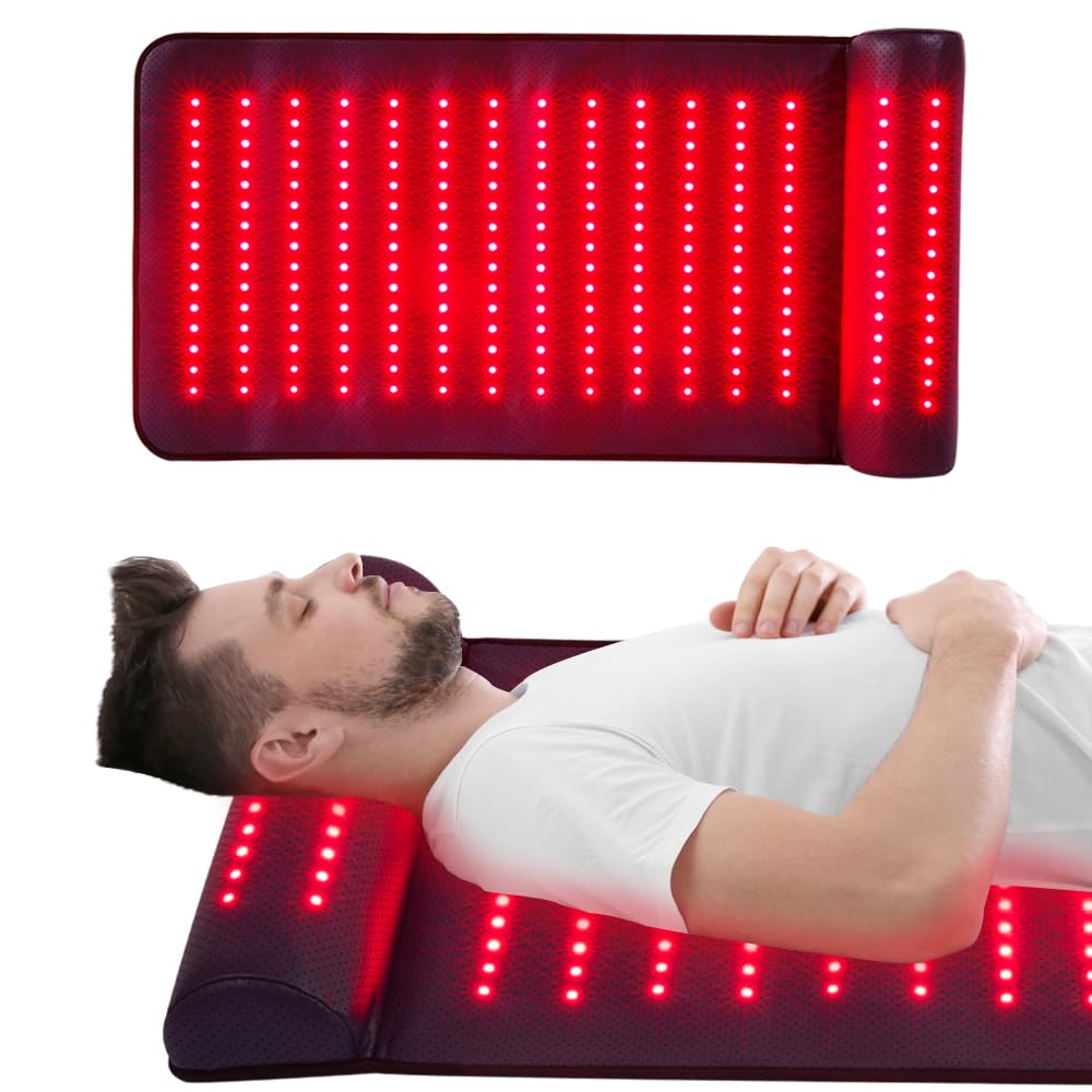 Xinheyie red light therapy mat panoramic coverage highlights even lighting across body.