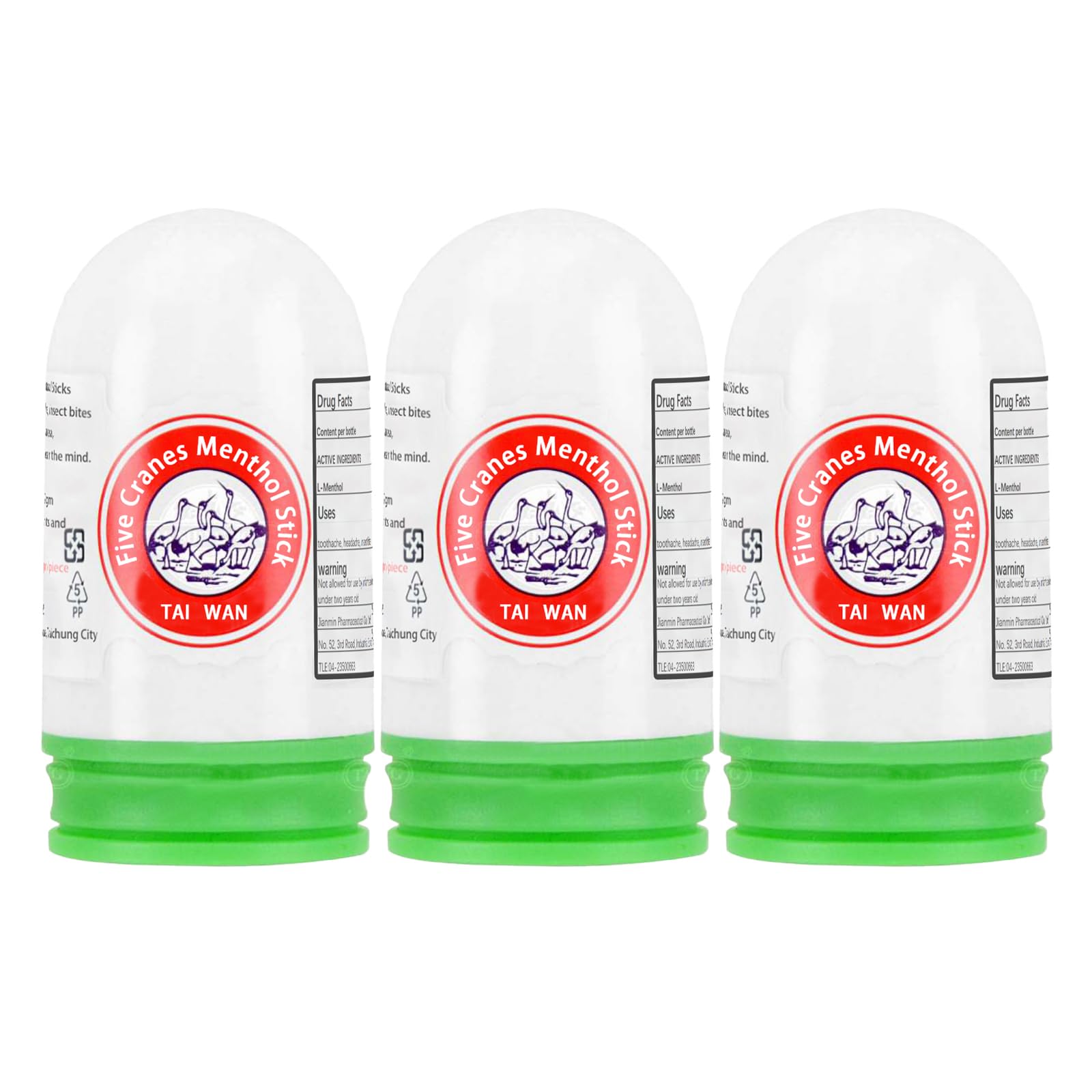 Xinlong Five Cranes menthol stick packaging highlights Taiwan-made quality and portability.