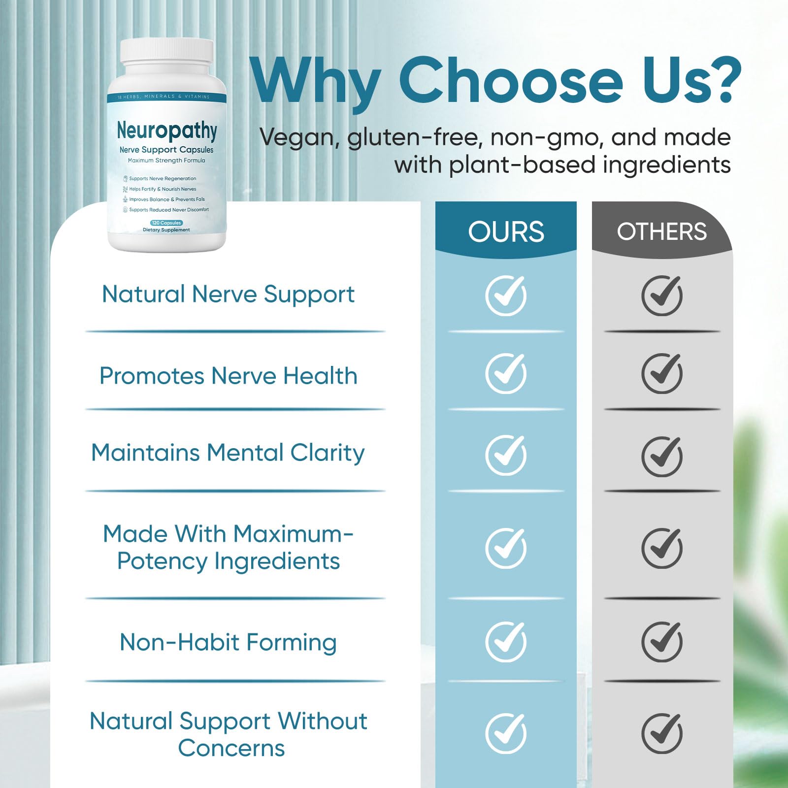 XIOEGSKE Neuropathy Support vegan symbol on packaging