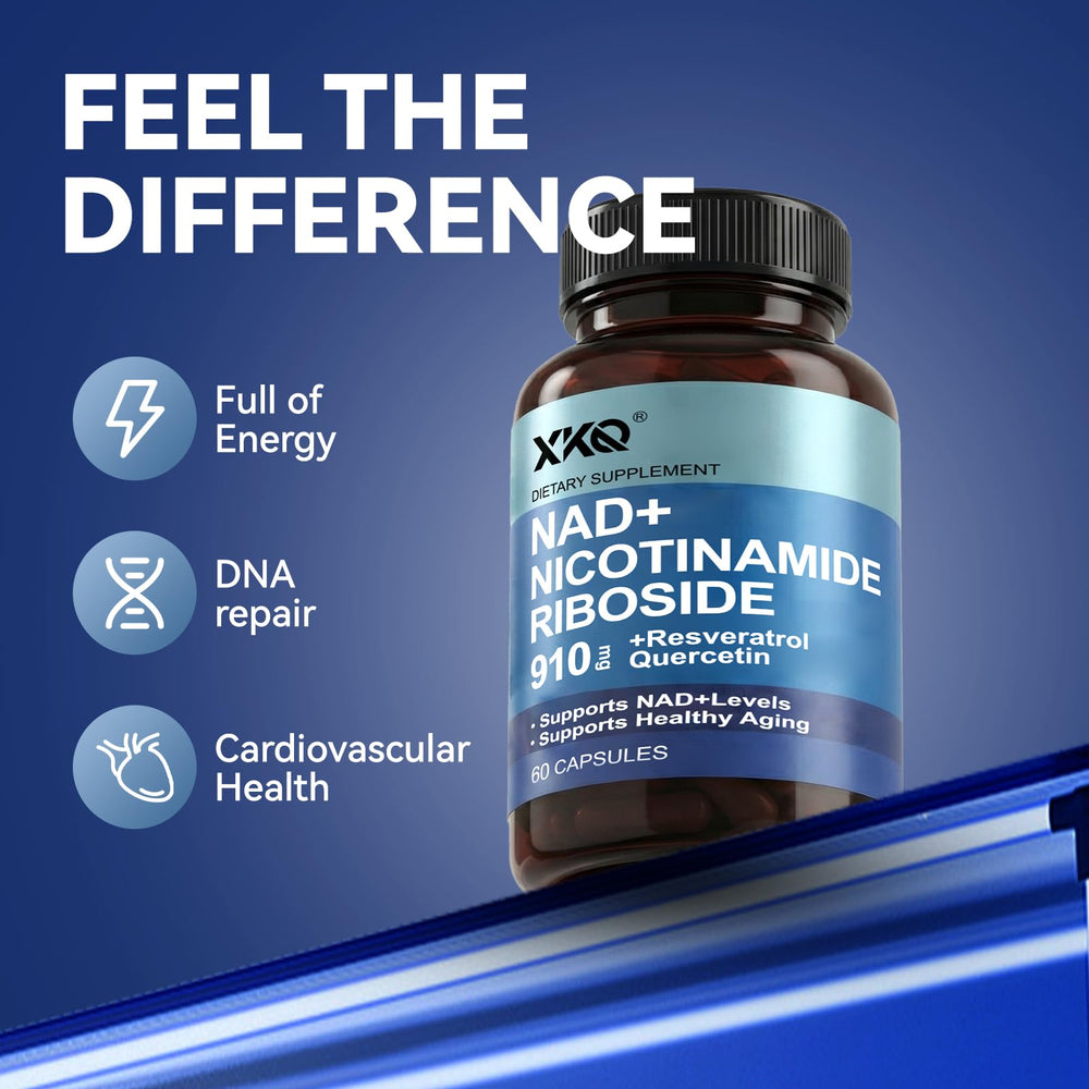 XKQ NAD+ supplement serving spoon suggesting simple daily dose.