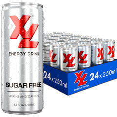 XL Energy Drink Sugar Free can front view highlighting clean energy and focus.