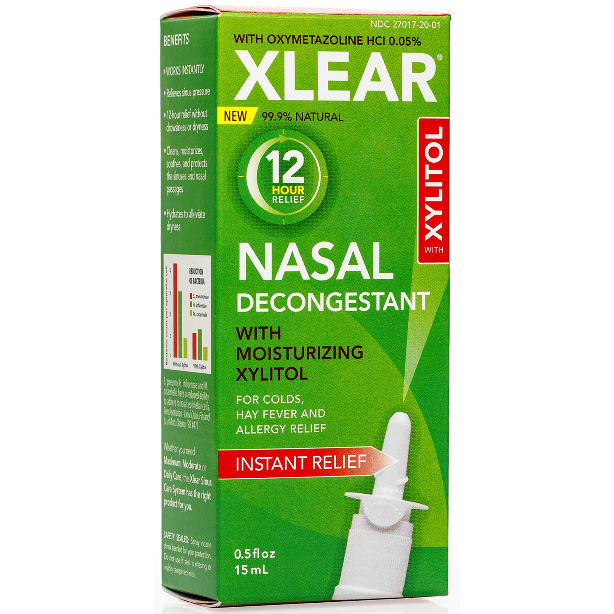 Xlear 12-hour nasal spray bottle with easy pump for rapid relief