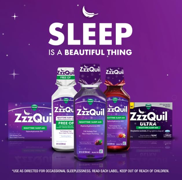 Xllent ZzzQuil imagery showing adult and teen use (12+ years)