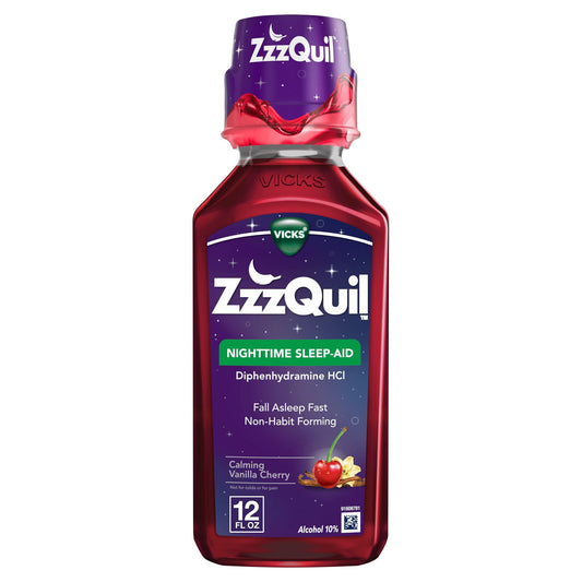 Xllent ZzzQuil dose cup showing 30 mL measurement for accurate dosing