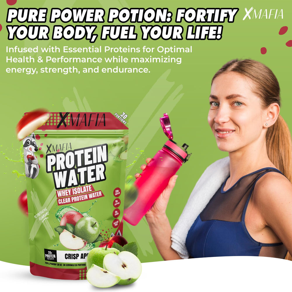 XMafia Protein Water label shows nut-free and gluten-free facility information