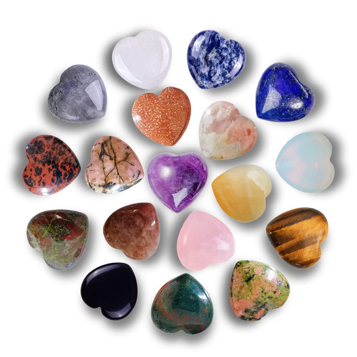XMHOME crystal heart stones set in box for mindful meditation and display.