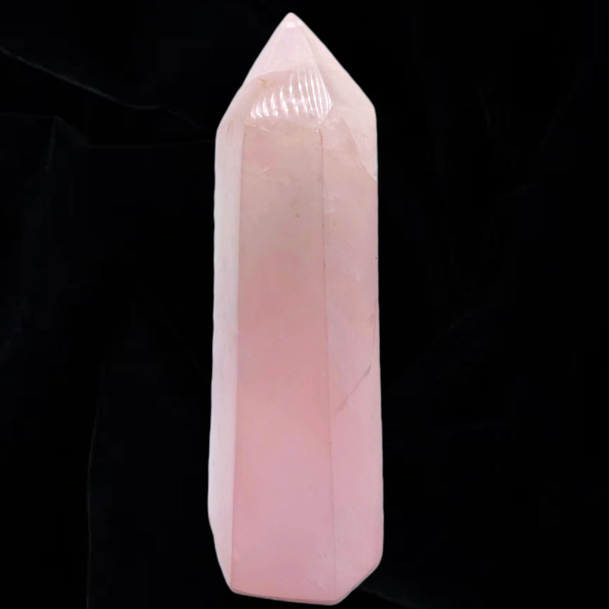 XMHOME rose quartz tower front view highlights natural color and facets for meditation.