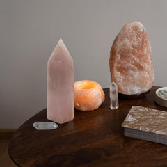 XMHOME rose quartz tower table decor enhances ambient presence and conversation.