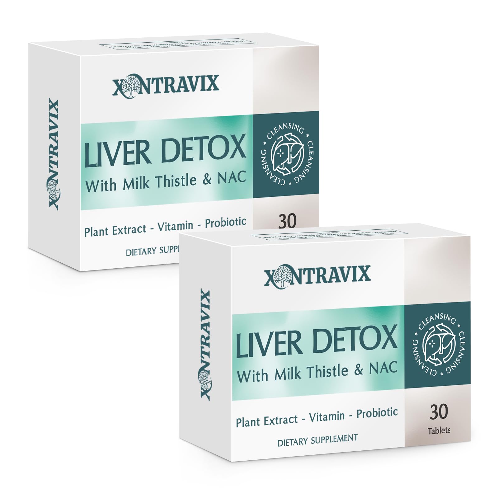 Xontravix Liver Detox blister-pack close-up shows daily wellness support.
