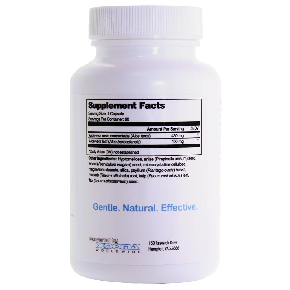 Xooma Daily Poop Pill capsule close-up shows natural aloe and psyllium supporting regularity